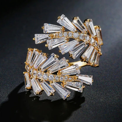 Q314 Geometric Cocktail Ring Gold Plated Crystal Rhinestone Channel Setting Women's Party Jewelry