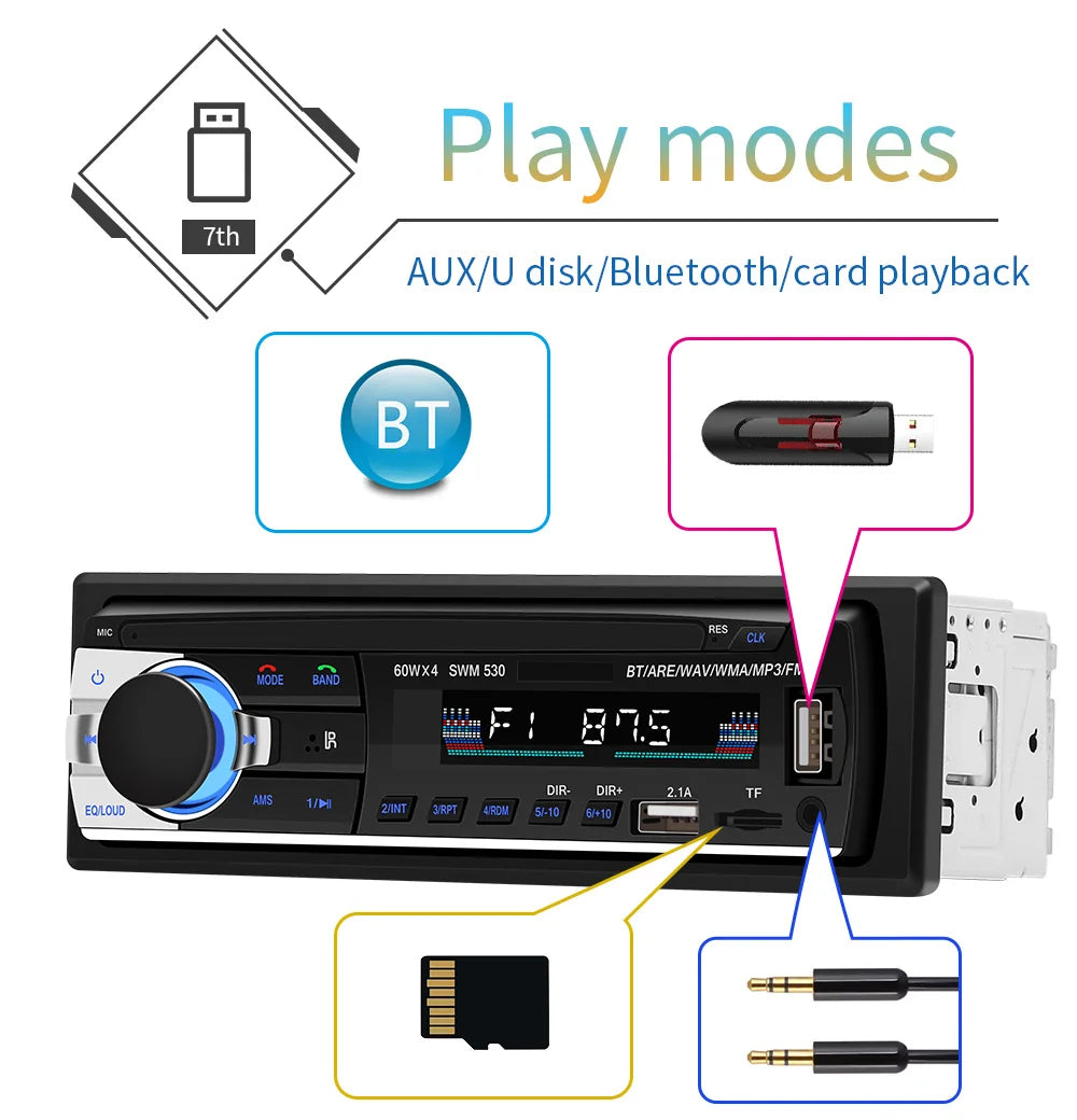 AutoRadio 1DIN Car Radio JSD530 2USB Electronic Car Audio BT FM Handsfree Stereo AUX SD Car Mp3 Player