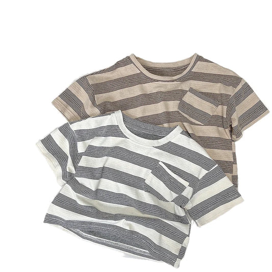 2025 New Breathable Kids Shirts Summer Children's Short Sleeve Striped T-shirt for Boys and Girls Children's Clothes