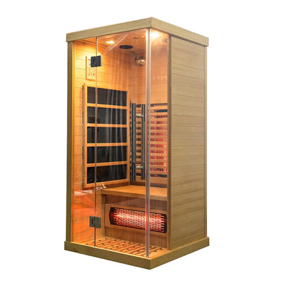 Luxury 1-Person Modern Cedar Electric Sauna Room with Red Cedar Solid Wood and Dry Steam Stove for Apartment or Villa