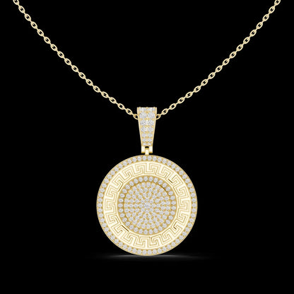 Gold Plated Greek Key Diamond Medallion Link Chain Pendant Luxury Engagement Wedding Anniversary Party Jewelry
