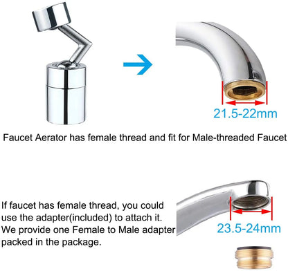 Brass Kitchen Sink Faucet Aerator Dual Function 2 Sprayer 360 Degree Big Angle Swivel Aerator