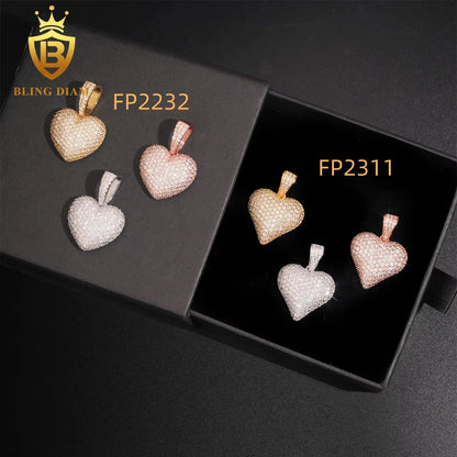USA Stock  New Arrivals Hip Hop Moissanite Jewelry 925 Sterling Silver Gold Plated Iced Out Heart Pendant Men Women