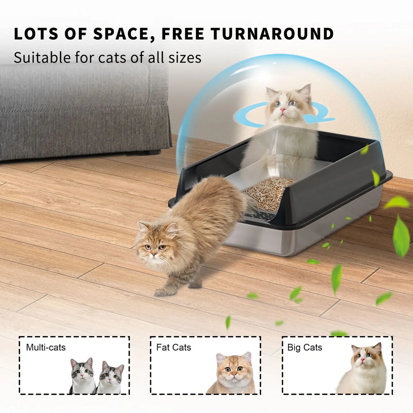 Stainless Steel Semi-closed Rectangular Cat Litter Box with Top-in Lid Anti-splash High Fence Pet Cleaning
