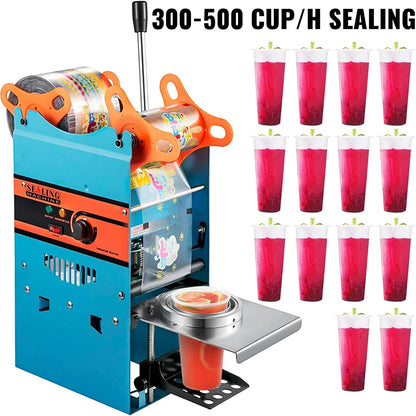 WY802F Manual Tea Cup Sealer Machine, 300-500 Cup/h Manual Boba Cup Sealer Machine, Orange, 90/95mm Cup Diameter