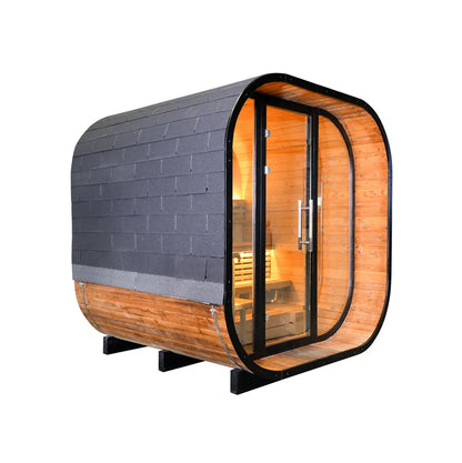 Premium Solid Wood outdoor cube sauna Tradition L-Shaped Double-Tiered Bench black sauna room with 220-240V sauna stove