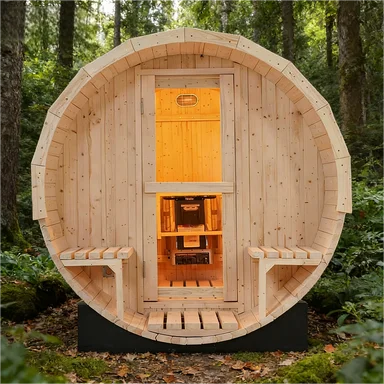 High Quality Outdoor Wet Steam Solid Wood Pine Barrel Sauna Room with Stove