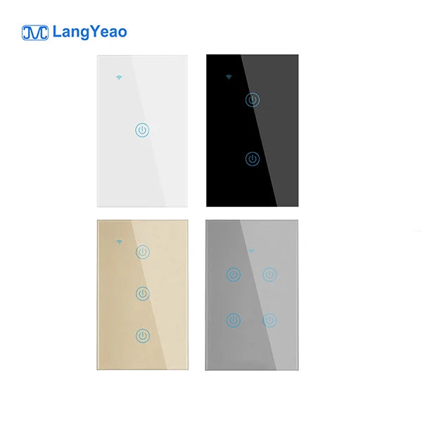 LangYeao US WiFi Smart Wall Light Switch 1/2/3/4 Gang Touch Panel with Neutral Wire Compatible with for Tuya App & Smart Life