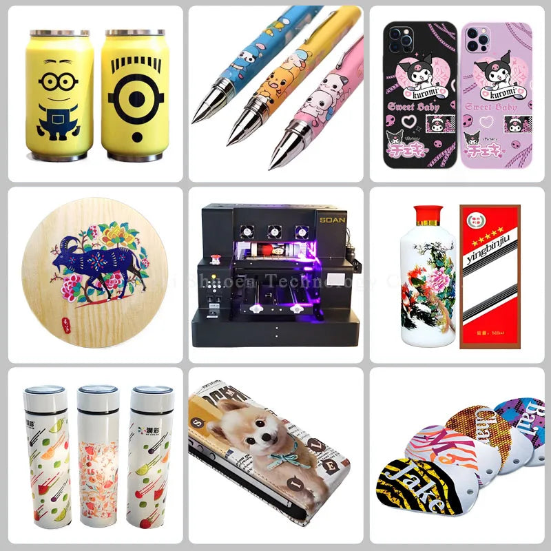 The Popular A3 Size UV  DTF Printer 6 Digital  Logo Printing Machine Glass Metal Leather Phone Case UV Flatbed Printer Machine