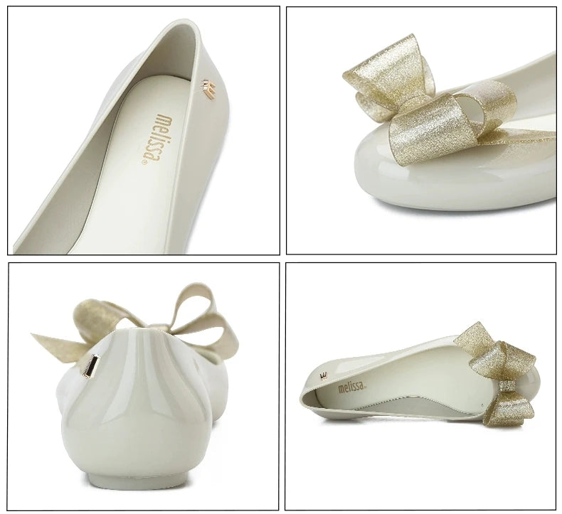 Design Big Butterfly Knot Melissa Women Flat Mules Sandals High Quality Cozy Patent Leather Pointed Toe Back Strap Shoes