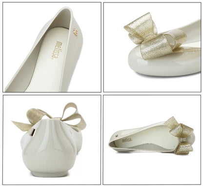Design Big Butterfly Knot Melissa Women Flat Mules Sandals High Quality Cozy Patent Leather Pointed Toe Back Strap Shoes