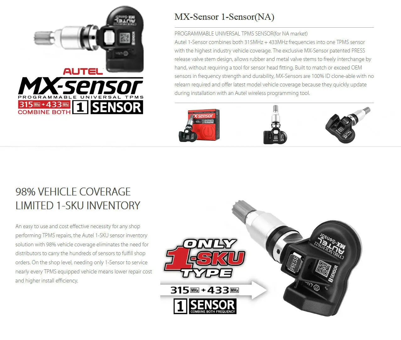 Autel TPMS MX Sensor 315MHz 433MHz Sensor 2in1 Clone-able Programming Sensors For TS501 TS508 Tire Pressure Monitoring Car Tool