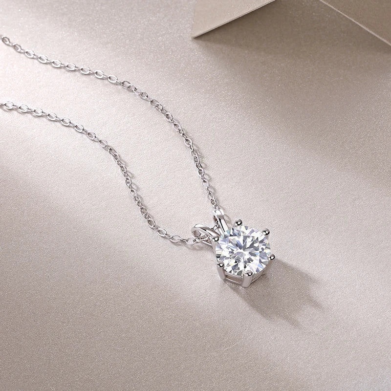 RTS Wholesale 2 Carat Moissanite Pendant Necklace 925 Sterling Silver with 6 Prong Setting Classic Jewelry Women Gift Necklace