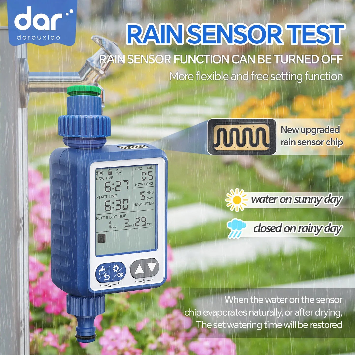 Outdoor Plastic Automatic Digital Water Timer Rain Sensor Child Clock Battery Operated Garden Irrigation System for Lawn