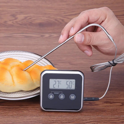 Electronic Digital LCD Food Thermometer Probe BBQ Meat Water Oil Cooking Temperature for Kitchen Cooking Alarm Cooking Timer