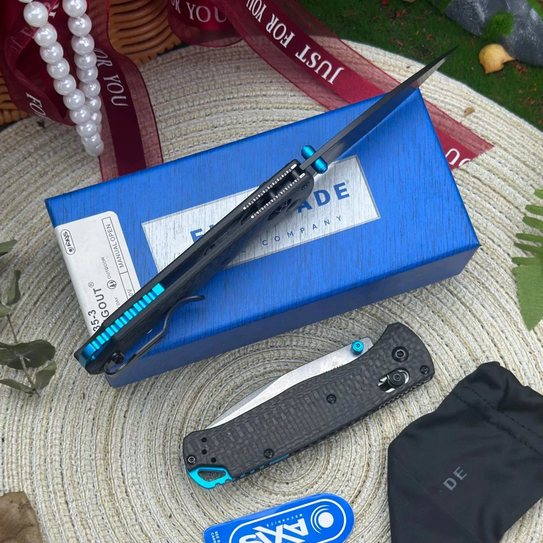 Bm535-3 Carbon Fiber China Oem Factory Stainless Steel Folding Knife for Camping and Hiking with 1 Piece Steel Blade