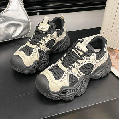 2024 Tall and Thick Soled Women's  Spring and Autumn New Mesh Breathable Explosive Sports and Leisure Shoes