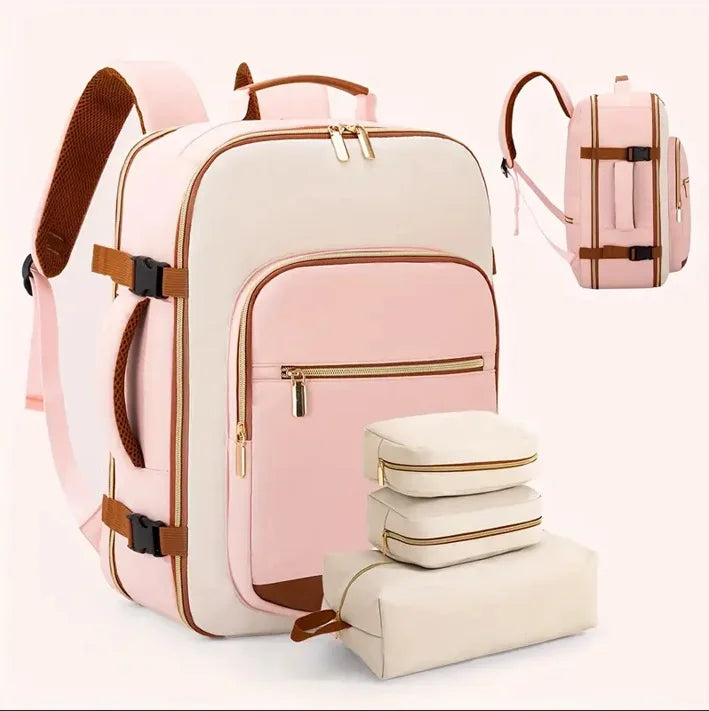 Cross-Border Color-Block Multi-Piece Set Oxford Waterproof Backpack Large Capacity for Business Trip Carry-On Luggage Laptop