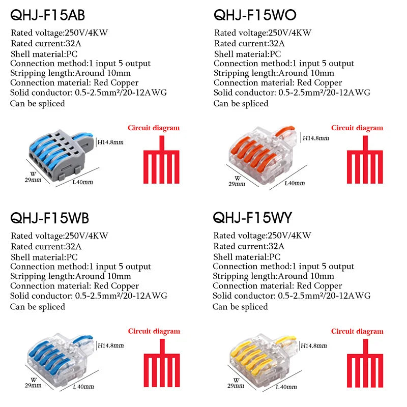 Wire Connector 1 Input Multiple Output Electrical Splitter Push-in Terminal Block Butt Home LED Light Quick Wiring Connectors