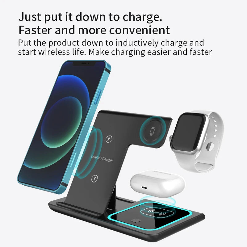 15w Fast Charging Multifunctional Chargers Station With Night Light 3 In1 Foldable Charger Mobile Phone Holder Watch Earphone