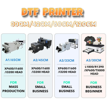 A3 30CM PET Film T-Shirt Printing DTF Printer Heat Transfer DTF Direct to Film Printer With Double XP600 I1600 I3200 Printhead