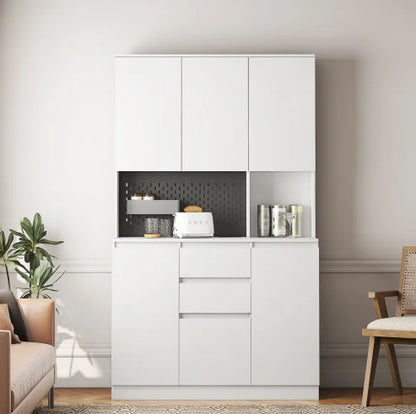 Modern 74-Inch Freestanding Buffet Cabinet Drawer Wood Sideboard Microwave Rack Kitchen Storage Charging Station Home Furniture