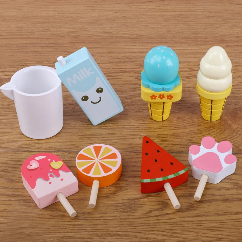 Children's Fun Simulation Fruit Popsicle Ice Cream Wooden Kitchen Toys Children's Parent-child Interactive Family Play