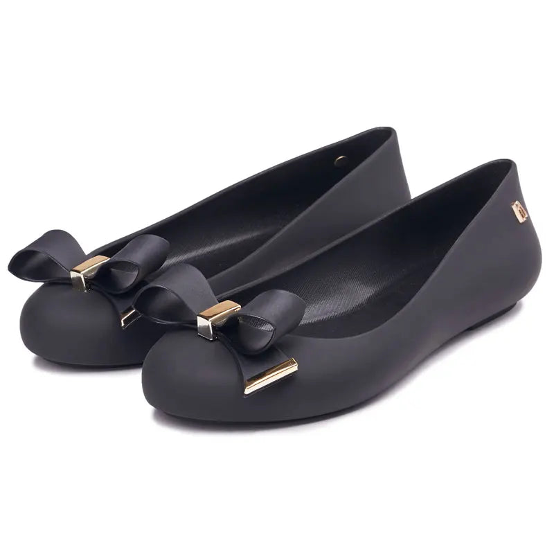 Design Big Butterfly Knot Melissa Women Flat Mules Sandals High Quality Cozy Patent Leather Pointed Toe Back Strap Shoes