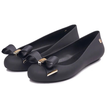 Design Big Butterfly Knot Melissa Women Flat Mules Sandals High Quality Cozy Patent Leather Pointed Toe Back Strap Shoes
