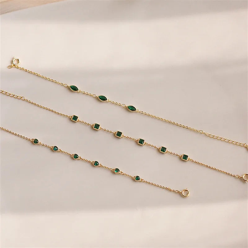 925 Sterling Silver Simple Emerald Crystal Bracelet For Women Light Luxury Temperament Mother's Day Jewelry Gift