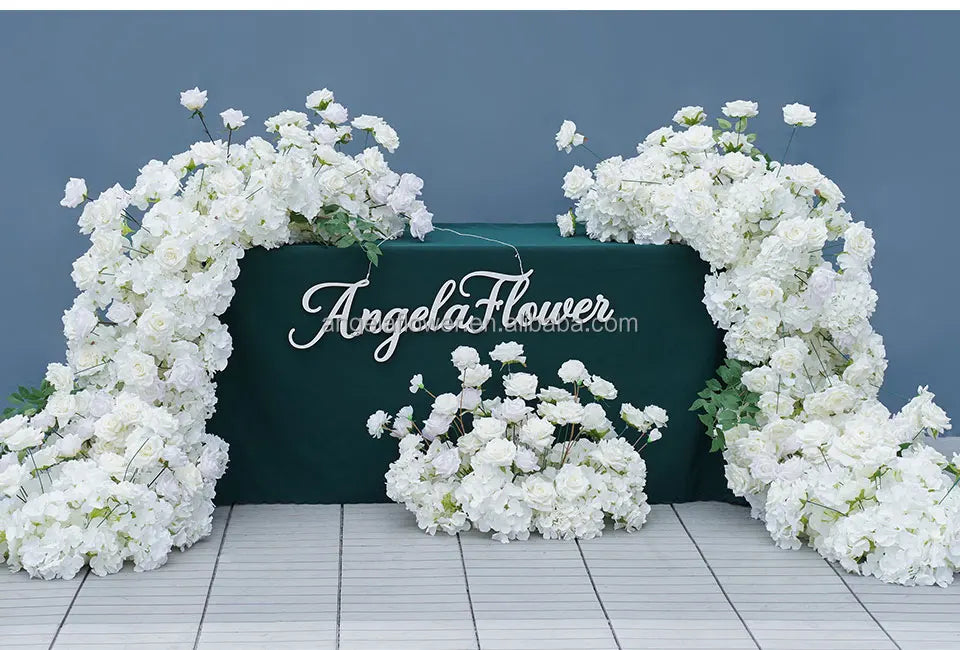 S-A8147 White Rose Hydrangea Floral Arrangement Sofa Table Runner Floor Flower