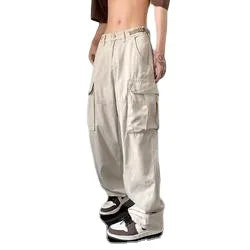 2025 Six Pocket Mens Outdoor Pant Nylon Hip Hop Baggy Pants Straight Beige Tactical Cargo Unisex Cargo Pants Men