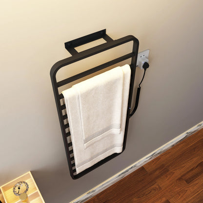 Smart Home 220v Electric Heated Towel Rail Black Bathroom Towel Dryer Warmer Rack Punch Free for Hotels
