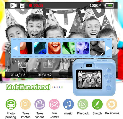 JXD Printable Toy Camera Very Portable Dual Lens Selfie Camera for Kids 1080P HD Photo with Printing Paper Best Gift