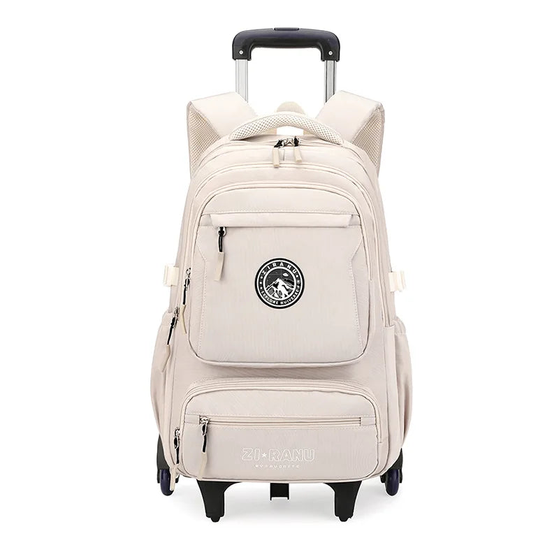 Wholesale Custom Unisex Children's Trolley Backpack Wheeled School Bag Fashionable Waterproof Characters Pattern Zipper Closure