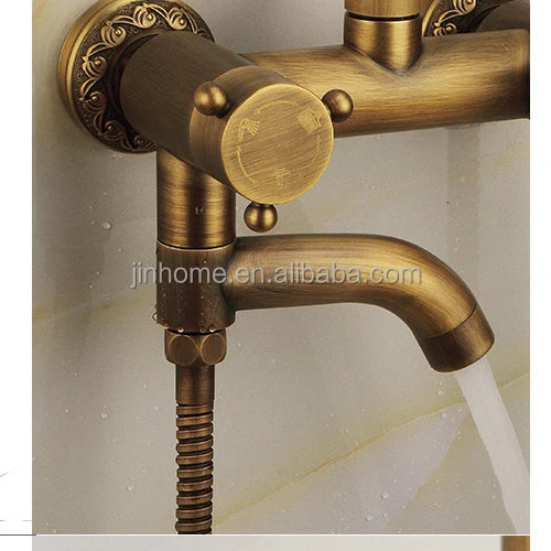 Factory Wholesale Luxury Brass Antique Shower Tap Set Hot Cold Bath Set Shower Wall Mounted CE Certified Bathroom Shower Kit