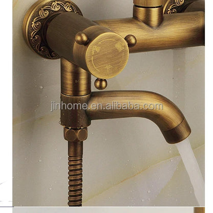 Factory Wholesale Luxury Brass Antique Shower Tap Set Hot Cold Bath Set Shower Wall Mounted CE Certified Bathroom Shower Kit
