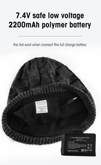 7.4V 2200mAh Rechargeable Battery Heated Hat Winter Warm Heating Hat Cold Weather Thermal Beanies Heated Hat for Men Women