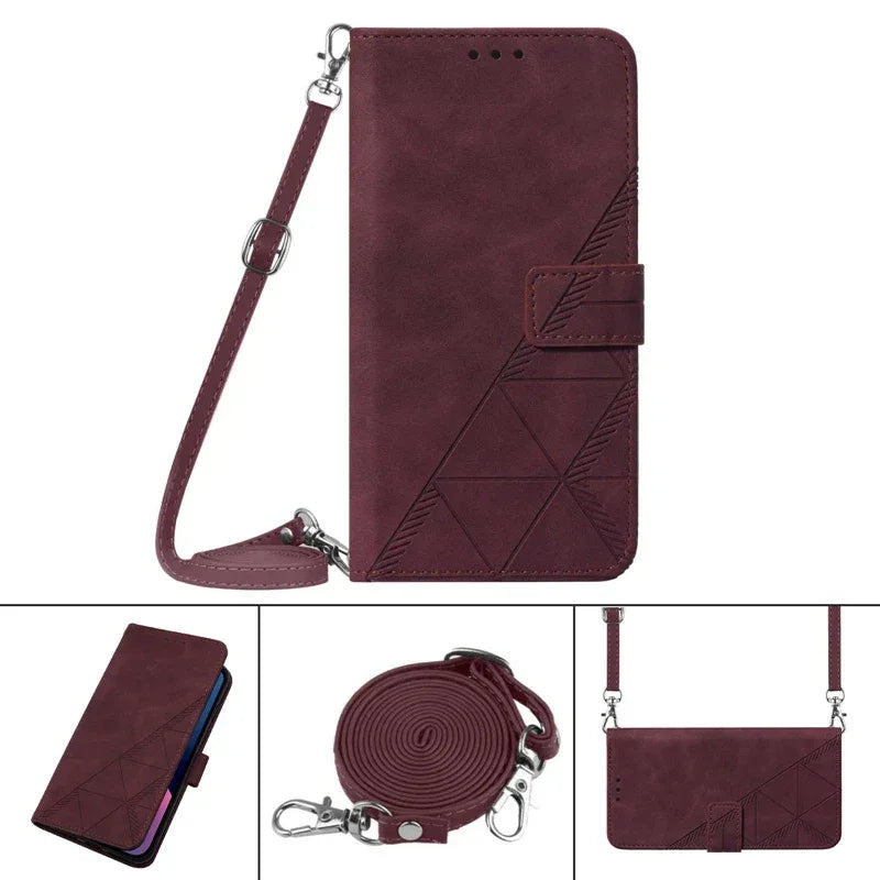 Lanyard Leather case Pouch Bag for Moto Edge 40 Neo, for MOTO G PLAY 5G 2024 Cross Shoulder PU Flip Stand case Cover
