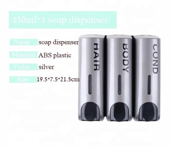 High Quality ABS Wall Mounted Triple Hand Liquid Hotel Soap Dispenser 350ml*3 Bathroom Accessories