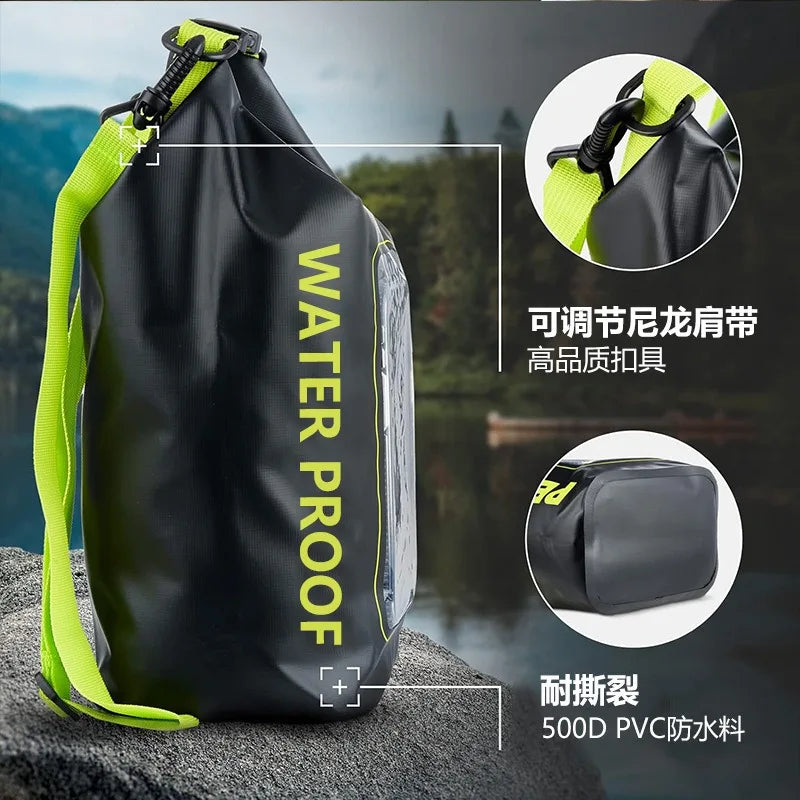 Sinodiving Supplier 2L Roll Top Floating Waterproof Phone Pouch Shoulder Dry Bag Touch Screen for Hiking Camping Surfing Black