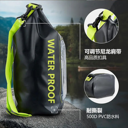 Sinodiving Supplier 2L Roll Top Floating Waterproof Phone Pouch Shoulder Dry Bag Touch Screen for Hiking Camping Surfing Black