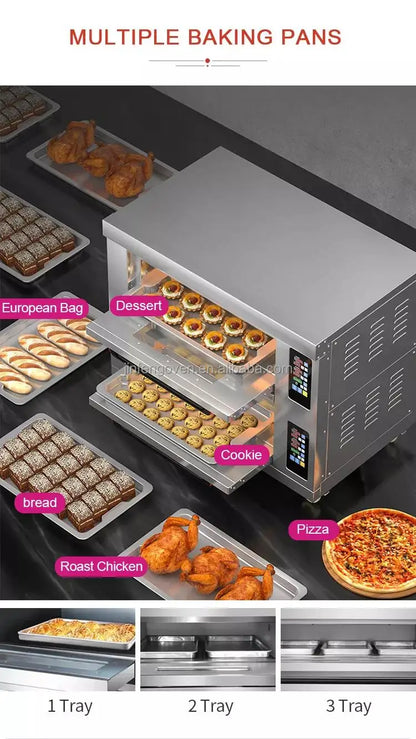 Commercial 2-Deck 4-Tray Pizza Bread Baking Oven for Bakery Restaurants Electric Bread Oven