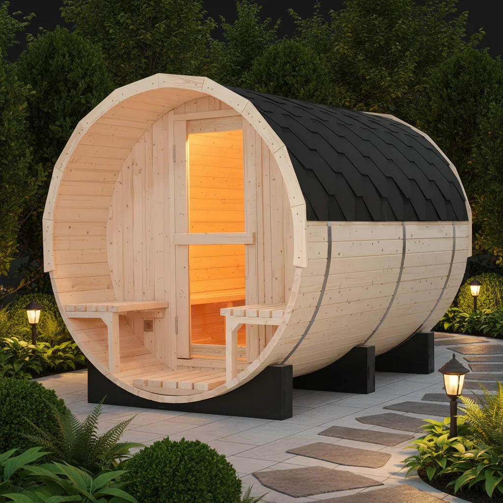 Create Your Backyard Spa Retreat - Luxury 8ft Barrel Sauna, Premium Canadian White Pine | Ready to Ship + 10% OFF