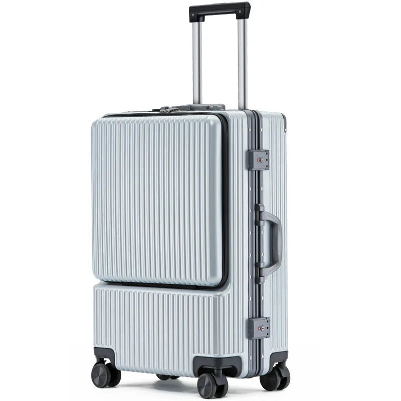 Carry on Luggage Wide Handle Luxury Design Rolling Travel Suitcase PC Hardside With Aluminum Frame Hollow Spinner Wheels