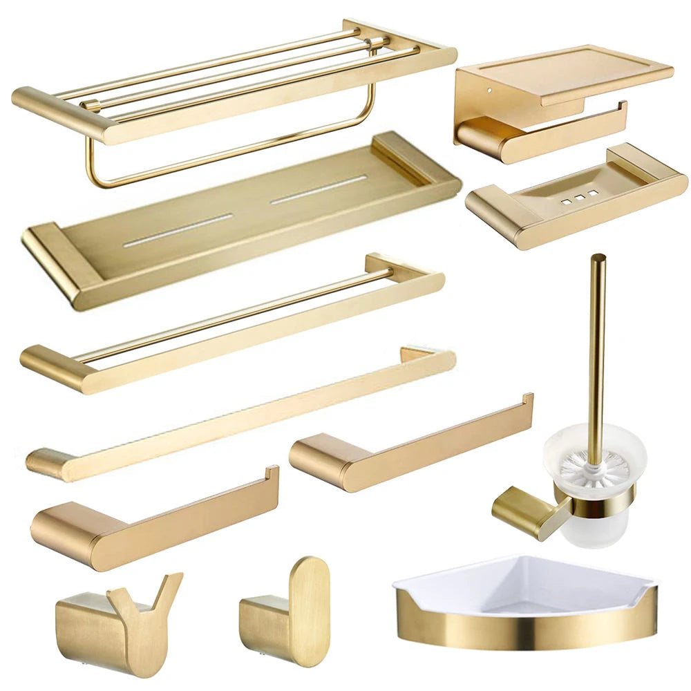 Luxury Stainless Steel 304 Brushed Gold Luxurious Bathroom Accessories Set