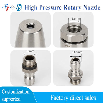Stainless Steel 1/4'' High Pressure Quick Connect Spray Turbo Nozzle 360° Rotating for Car Washer Water Gun