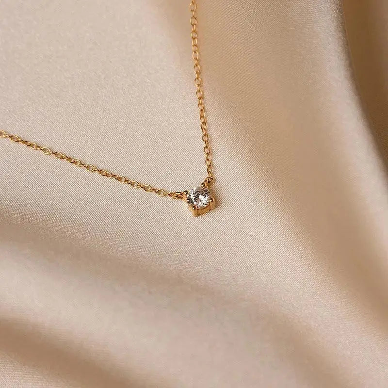 Simple Hypoallergenic Women's Necklace Stainless Steel Wave Cross Chain 14K Gold Plated Double Layer CZ Zircon Necklace