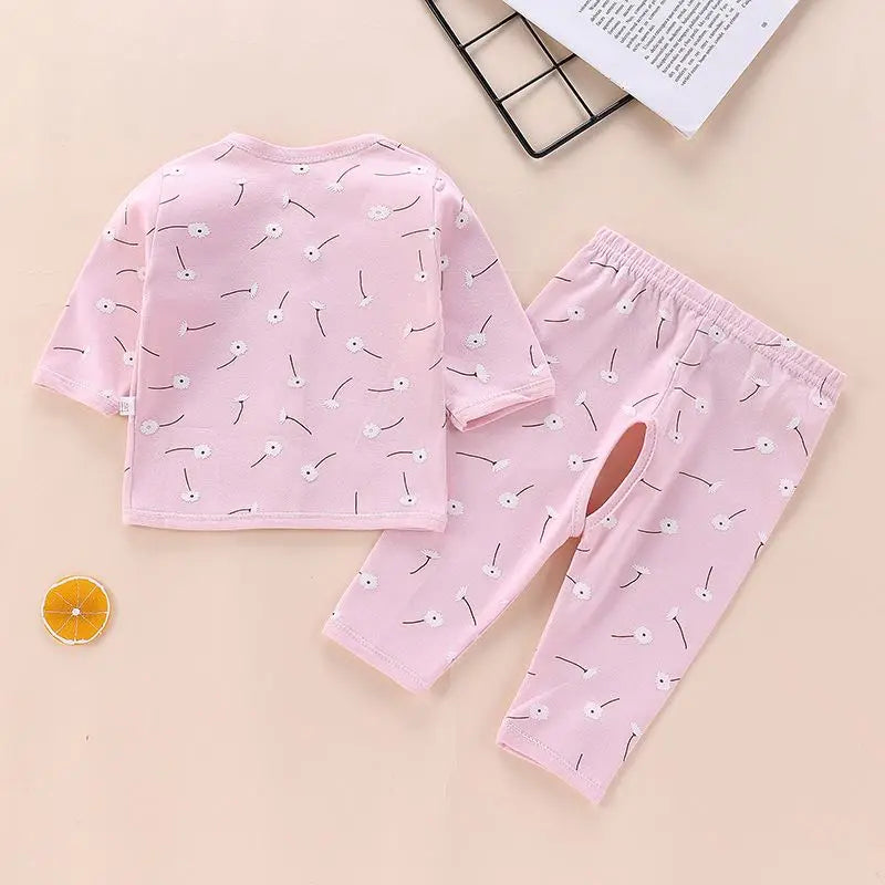 Newborn Children Thickened Warm Cotton Clothes Baby Tie Underwear Monk Suit Spring Fall and Winter Two-Piece Set