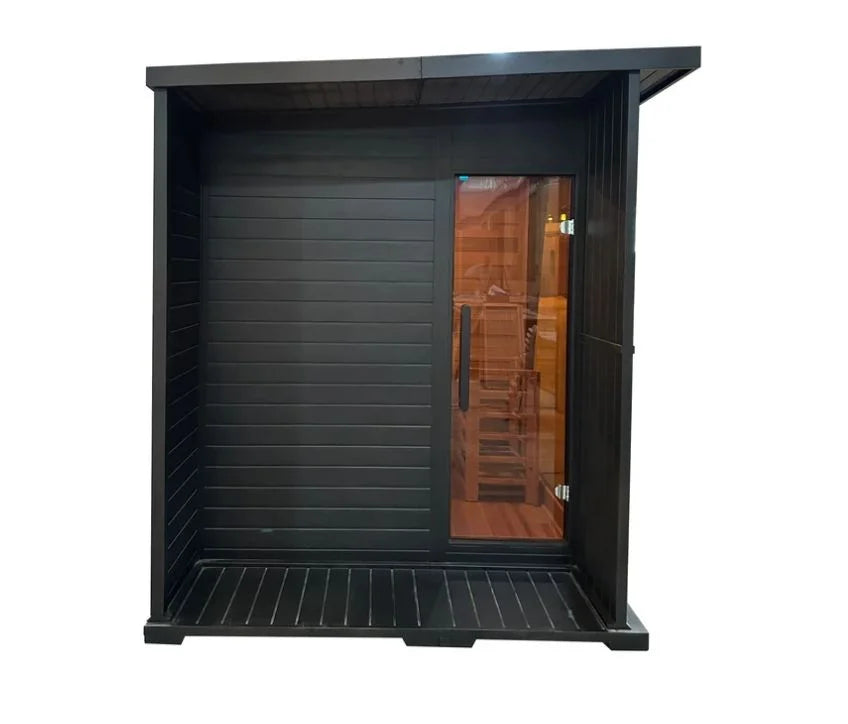 New Stocks in USA Modern Design Black Outdoor Dry Steam Red Cedar Electric Sauna with 8mm Glass